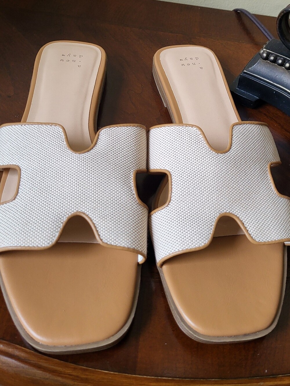 Khaki & Tan Open-Toe Slide Sandals - Women